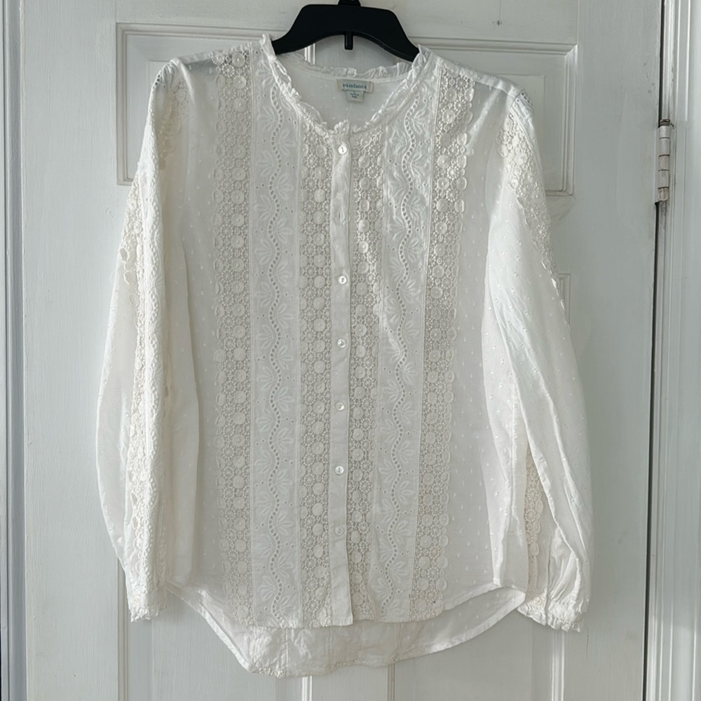 Sundance white embroidered cotton long sleeve shirt
